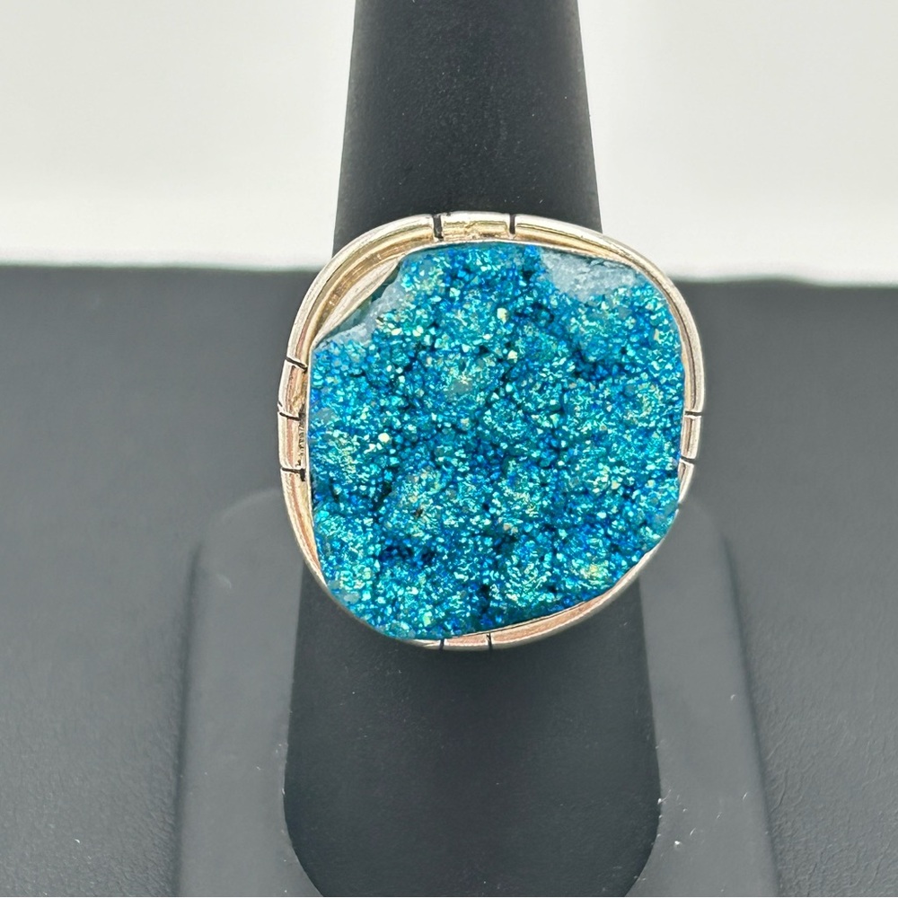 Sterling Silver Light Blue Druzy Stone Ring - Picture 3 of 5